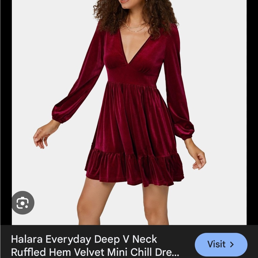 HALARA Deep V-Neck Burgundy Velvet Dress